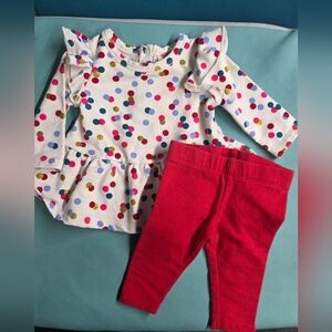 Tucker + Tate White Polka Dot Peplum Top with Red Leggings